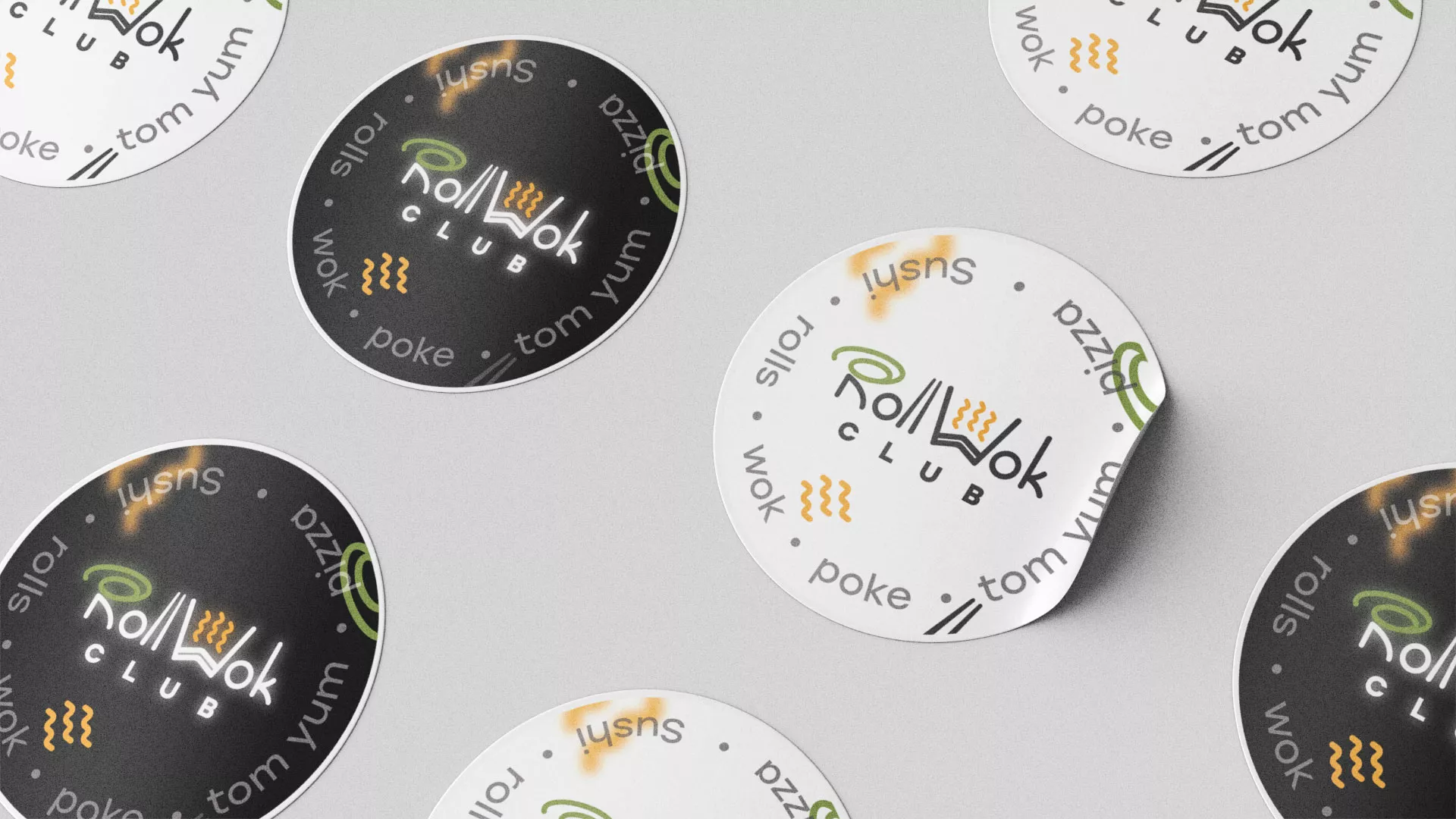 Разработка наклеек для суши-бара «Roll Wok Club» в Демидове